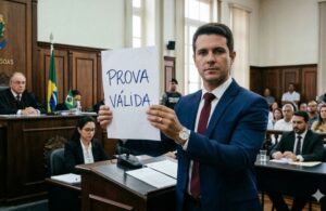 pessoa em frente ao tribunal segurando uma folha escrito prova válida