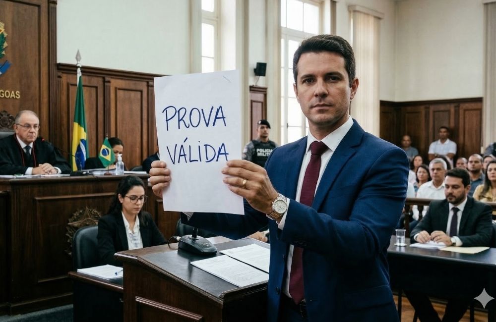 pessoa em frente ao tribunal segurando uma folha escrito prova válida