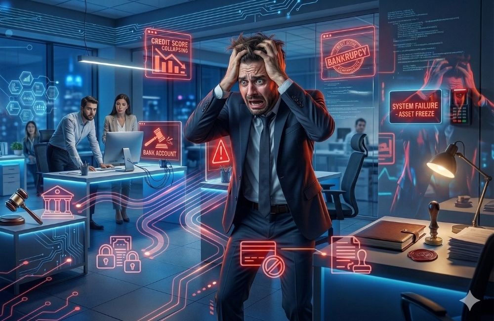 Homem desesperado com bloqueio judicial