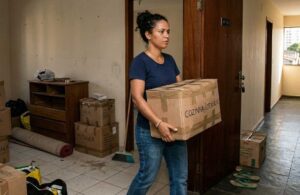 mulher desocupando imóvel