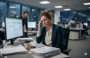 Mulher preocupada com notificação extrajudicial